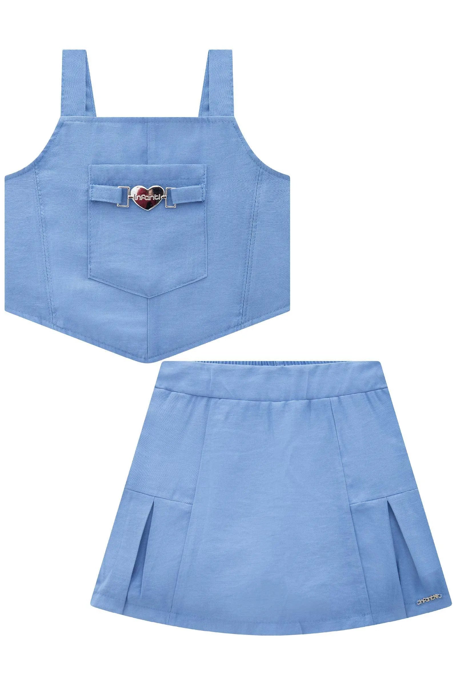 Conjunto de Blusa Cropped e Short Saia em Blend de Viscose 93222 Infanti Infantil Menina