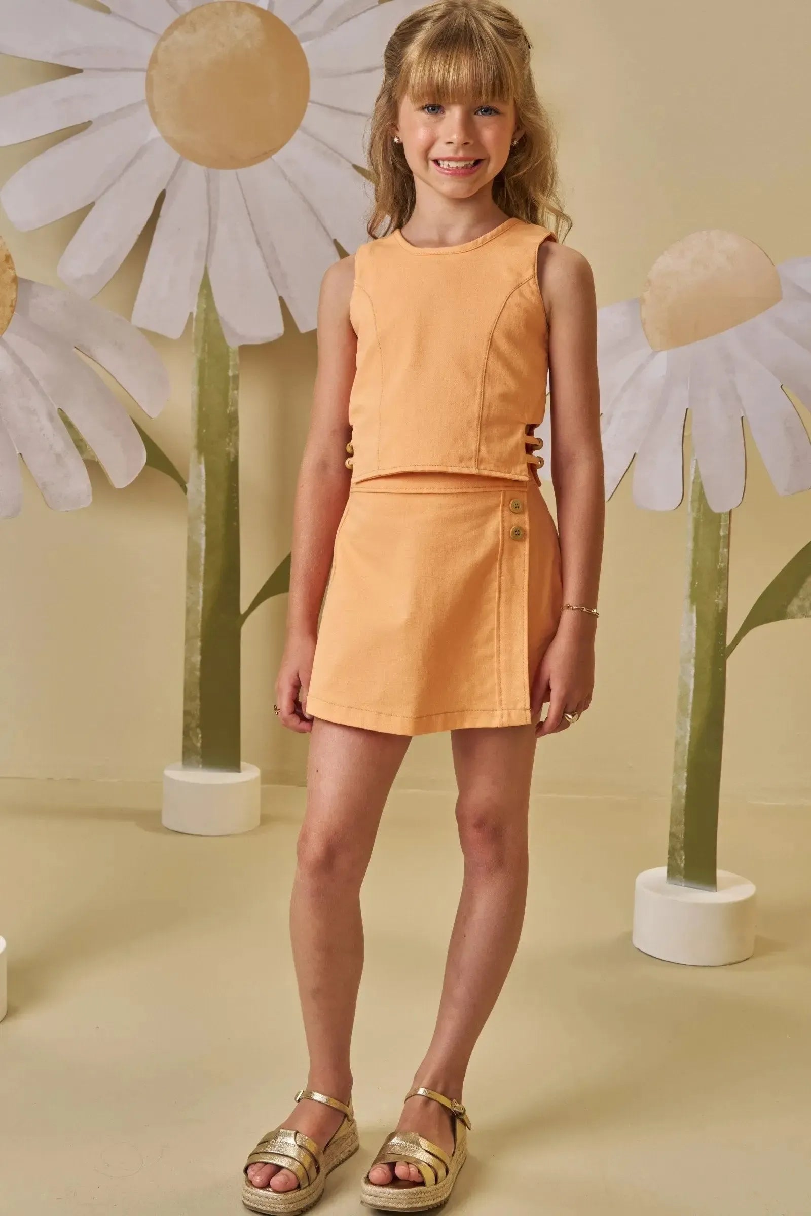 Conjunto de Blusa Cropped e Short Saia em Sarja com Elastano 87959 Infanti Infantil Menina