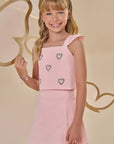 Conjunto de Blusa Cropped e Short Saia em Sarja com Elastano 88121 Infanti Infantil Menina