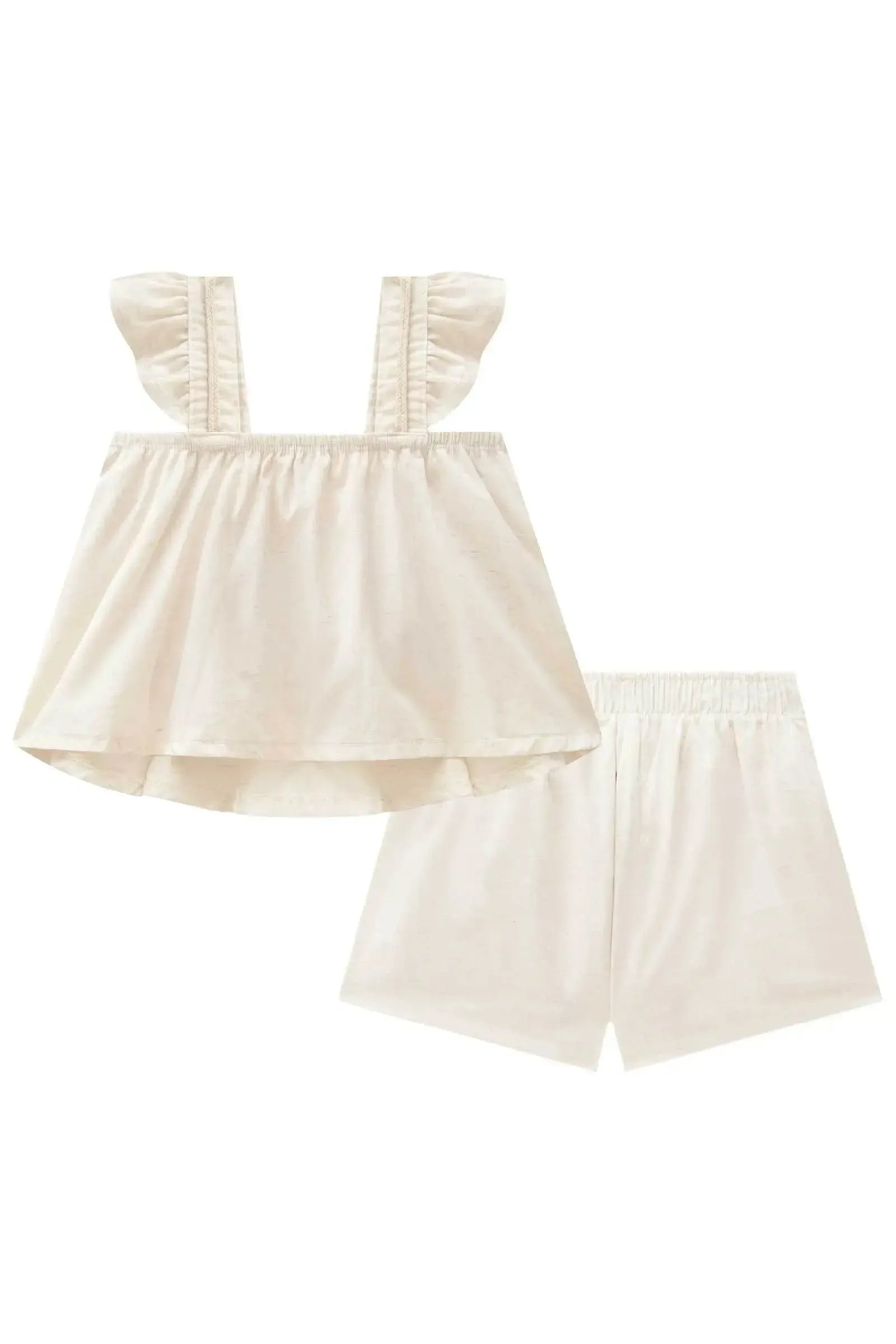 Conjunto de Blusa Cropped e Shorts em Linho Deluxe 88157 Infanti Infantil Menina