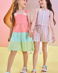 Conjunto de Blusa Cropped e Shorts em Tecido Rainbow 83114 Infanti Infantil Menina