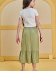 Conjunto de Blusa Cropped em Canelado Liz com Saia Midi em Viscose Bordado Flores 86847 Infanti Infantil Menina