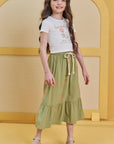 Conjunto de Blusa Cropped em Canelado Liz com Saia Midi em Viscose Bordado Flores 86847 Infanti Infantil Menina