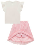 Conjunto de Blusa Cropped em Canelado Maui com Saia em Tule. Com Shorts Embutido 75904 Infanti