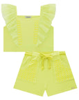 Conjunto de Blusa Cropped em Canelado Maui e Shorts em Sarja Onix com Elastano 77248 Infanti