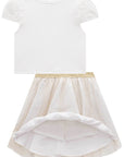 Conjunto de Blusa Cropped em Jacquard Marina e Saia em Tule Dots. Com Shorts Embutido. 77380 Infanti