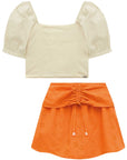 Conjunto de Blusa Cropped em Linho com Saia em Laise 76875 Infanti