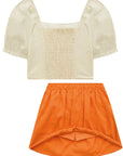 Conjunto de Blusa Cropped em Linho com Saia em Laise 76875 Infanti