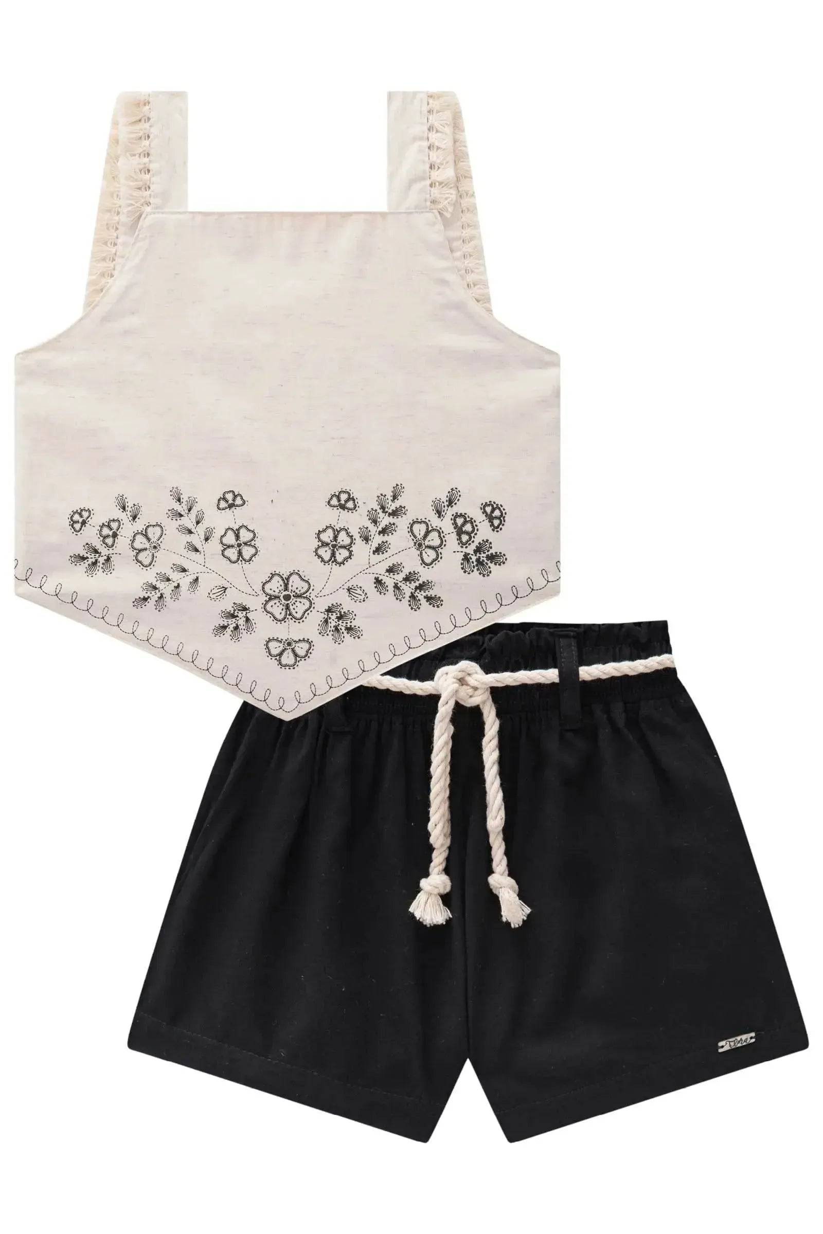 Conjunto de Blusa Cropped em Linho Deluxe com Shorts em Sarja com Elastano 85227 Infanti Infantil Menina