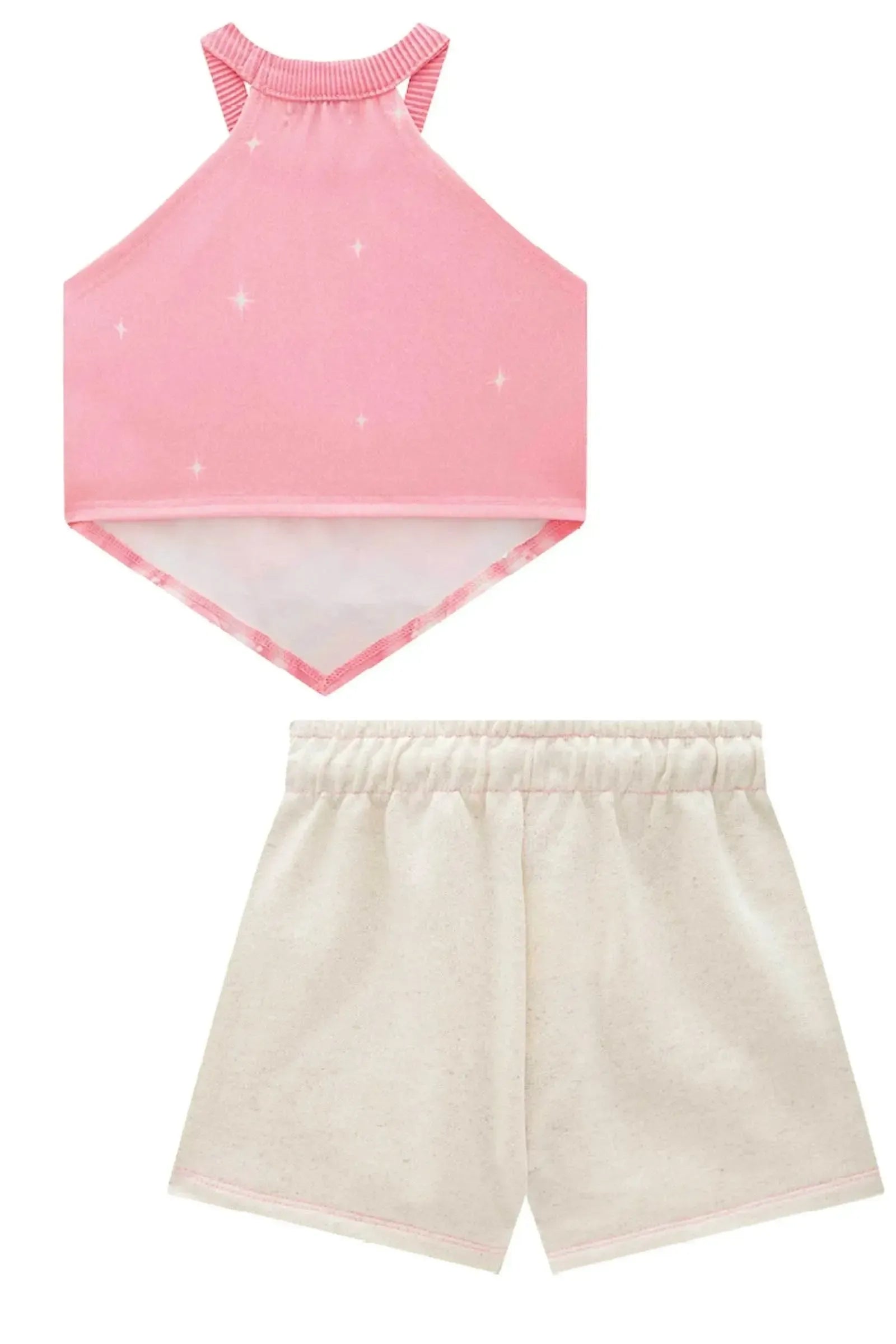 Conjunto de Blusa Cropped em Malha Power e Shorts em Moletom Linho sem Pelucia 87188 Infanti Infantil Menina