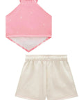 Conjunto de Blusa Cropped em Malha Power e Shorts em Moletom Linho sem Pelucia 87188 Infanti Infantil Menina