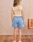 Conjunto de Blusa Cropped em New Linox e Short Saia em Jeans Bellini com Elastano 78623 Infanti