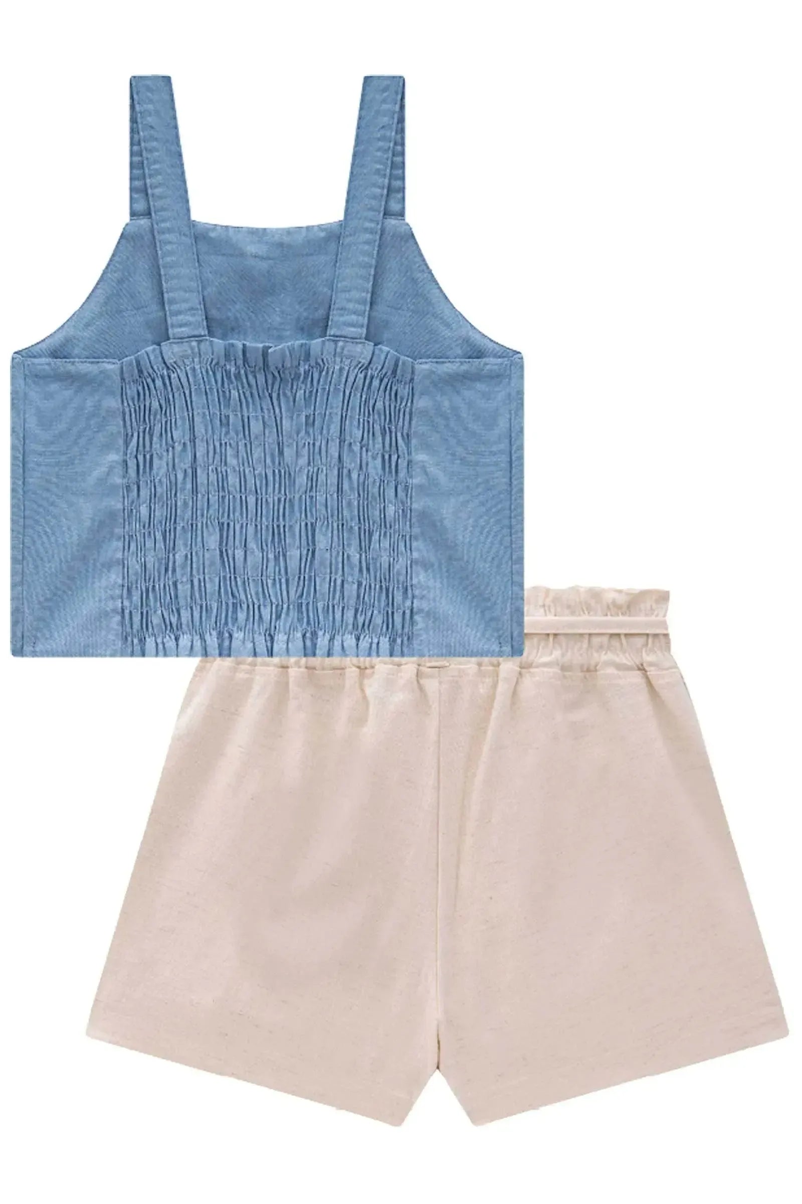 Conjunto de Blusa Cropped em Tecido Light Chambray e Short Saia em Linho com Elastano 84583 Infanti Infantil Menina