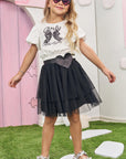 Conjunto de Blusa Cropped em Visco Twill e Saia em Tule. Com Shorts Embutido 77961 Infanti