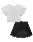 Conjunto de Blusa Cropped em Visco Twill e Saia em Tule. Com Shorts Embutido 77961 Infanti