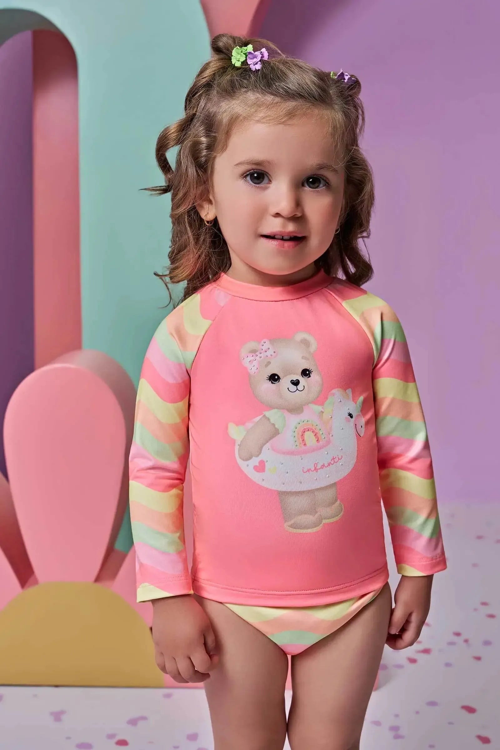Conjunto de Blusa e Calcinha em Malha UV Dry com Proteção UV 50+ 95668 Infanti Bebê Menina