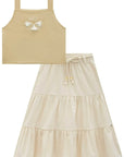Conjunto de Blusa em Blend de Viscose e Saia Midi em Linho Santorine com Elastano 96501 Infanti Infantil Menina