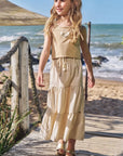 Conjunto de Blusa em Blend de Viscose e Saia Midi em Linho Santorine com Elastano 96501 Infanti Infantil Menina