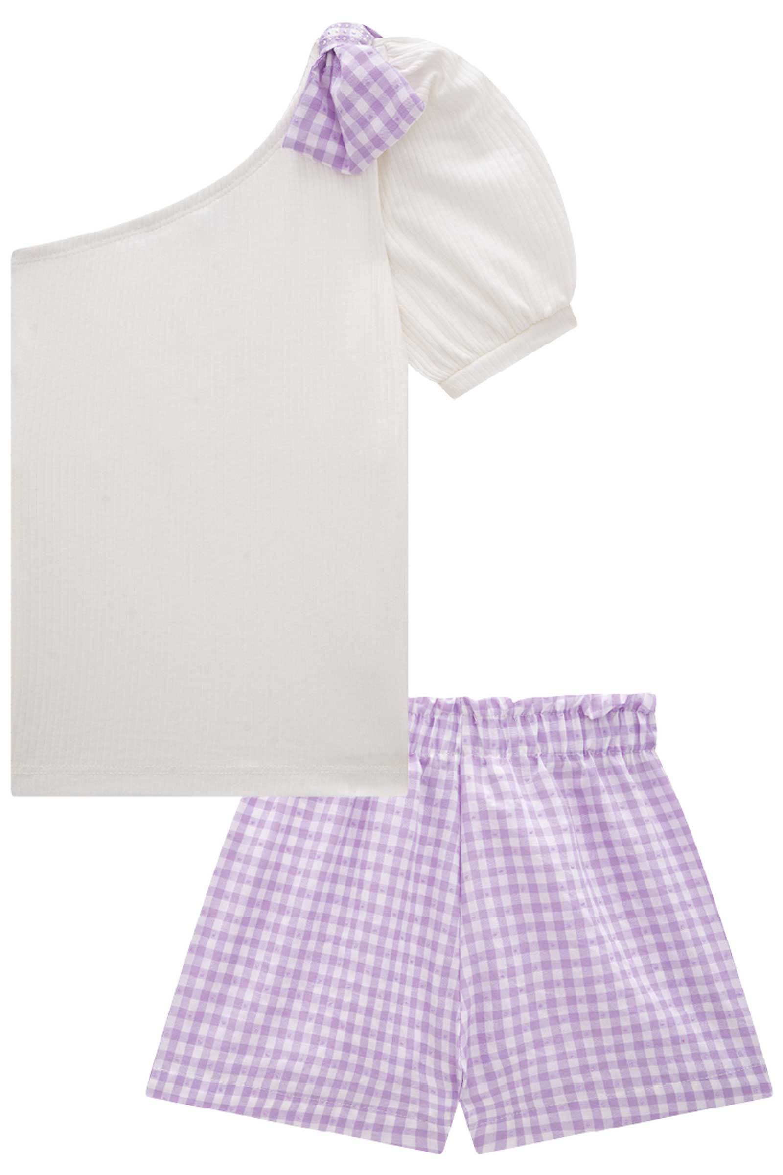 Conjunto de Blusa em Canelado com Shorts em Tricoline Vichy 74800 Infanti