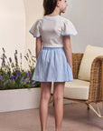 Conjunto de Blusa em Canelado e Tricoline e Saia em Tecido Listrado. Com Shorts Embutido 98361 Infanti Infantil Menina