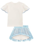 Conjunto de Blusa em Canelado e Tricoline e Saia em Tecido Listrado. Com Shorts Embutido 98361 Infanti Infantil Menina