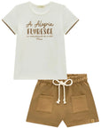 Conjunto de Blusa em Canelado Liz com Shorts em Moletom sem Pelúcia 99166 Infanti Infantil Menina