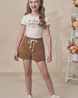 Conjunto de Blusa em Canelado Liz com Shorts em Moletom sem Pelúcia 99166 Infanti Infantil Menina