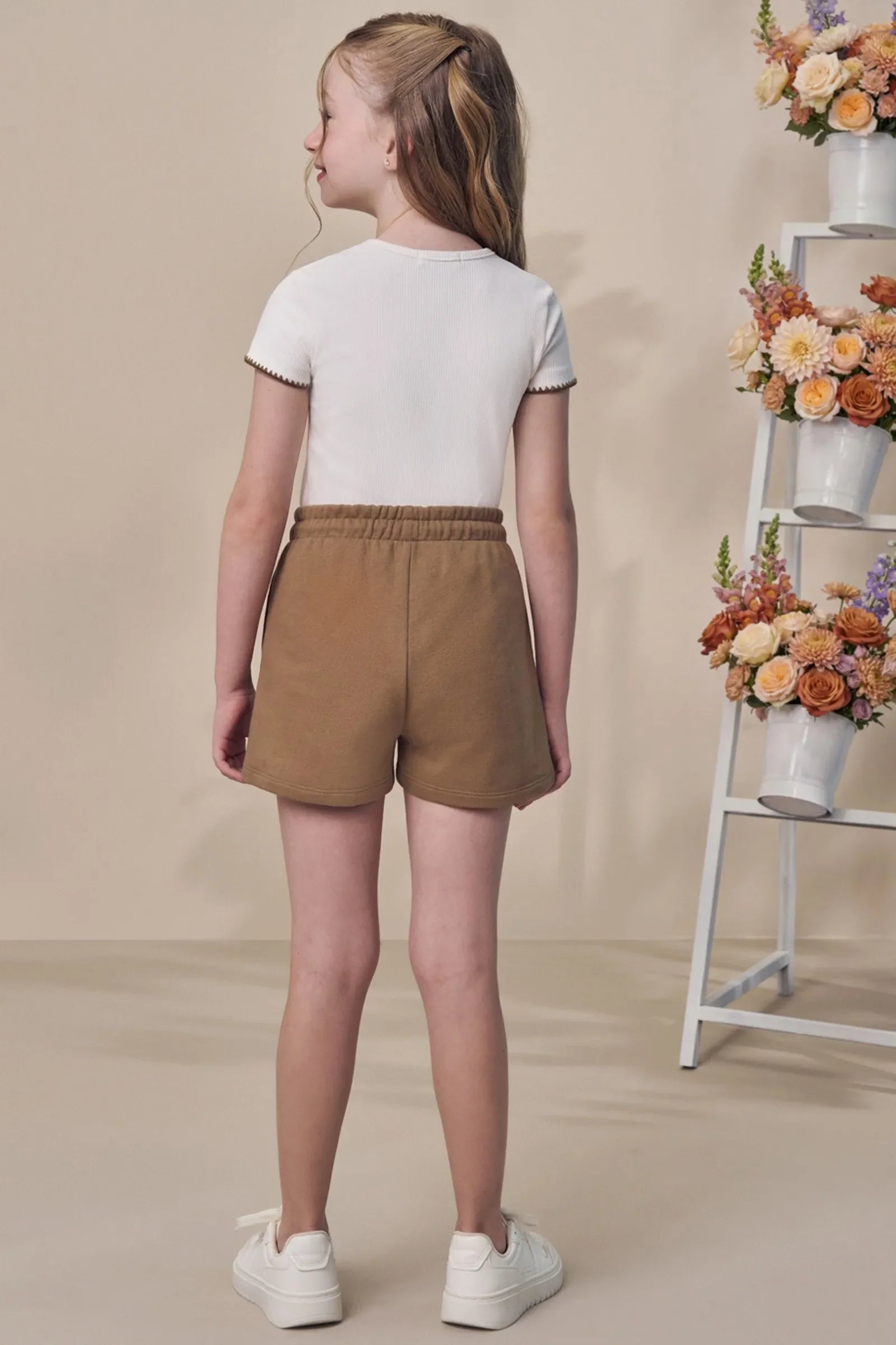Conjunto de Blusa em Canelado Liz com Shorts em Moletom sem Pelúcia 99166 Infanti Infantil Menina