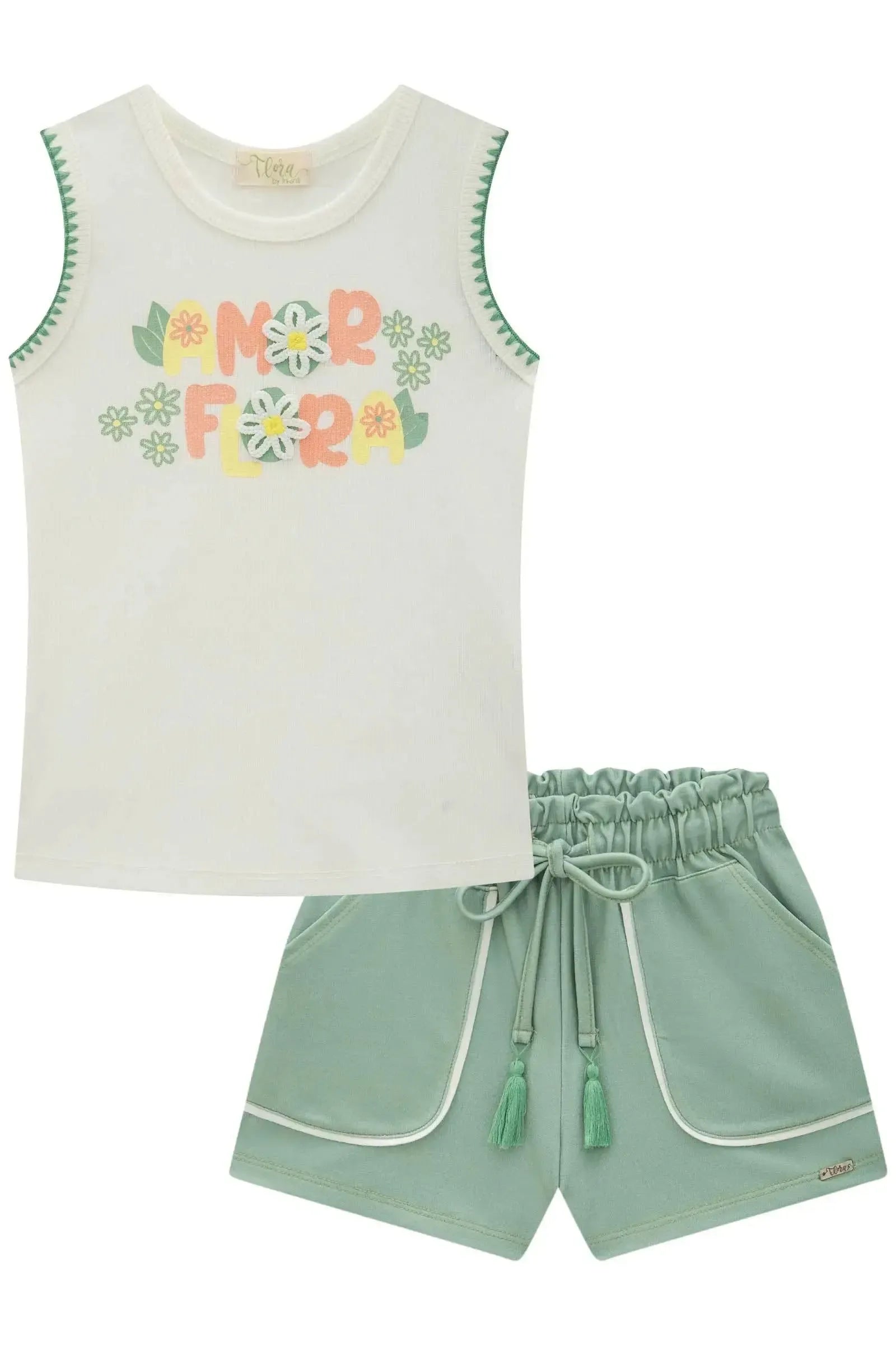 Conjunto de Blusa em Canelado Liz com Shorts em Molevisco 85152 Infanti Infantil Menina
