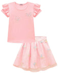 Conjunto de Blusa em Canelado Liz e Saia em Tule Bordado Borboletas. Com Short Embutido 98897 Infanti Infantil Menina
