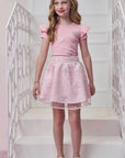 Conjunto de Blusa em Canelado Liz e Saia em Tule Bordado Borboletas. Com Short Embutido 98897 Infanti Infantil Menina