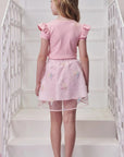 Conjunto de Blusa em Canelado Liz e Saia em Tule Bordado Borboletas. Com Short Embutido 98897 Infanti Infantil Menina