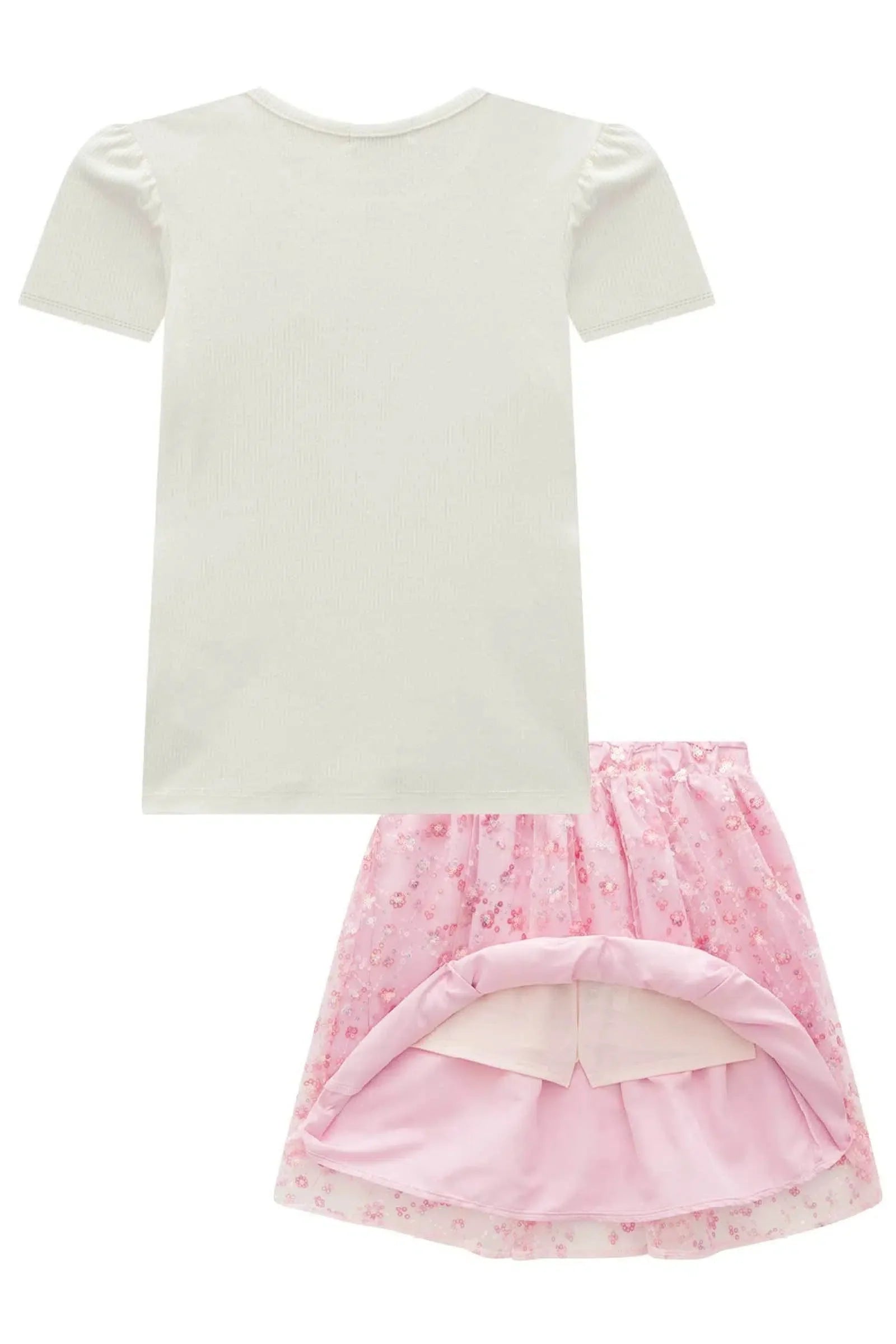 Conjunto de Blusa em Canelado Liz e Saia em Tule Bordado Paetê. Com Shorts Embutido 82181 Infanti