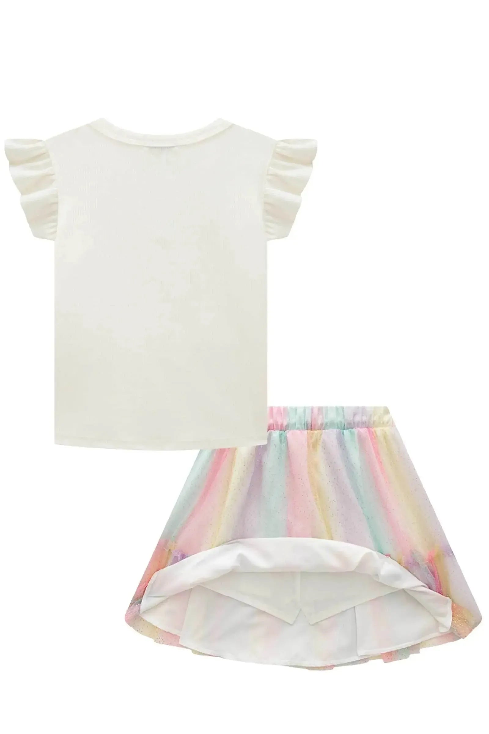 Conjunto de Blusa em Canelado Liz e Saia em Tule Foil Degradê com Shorts Embutido 87409 Infanti Infantil Menina