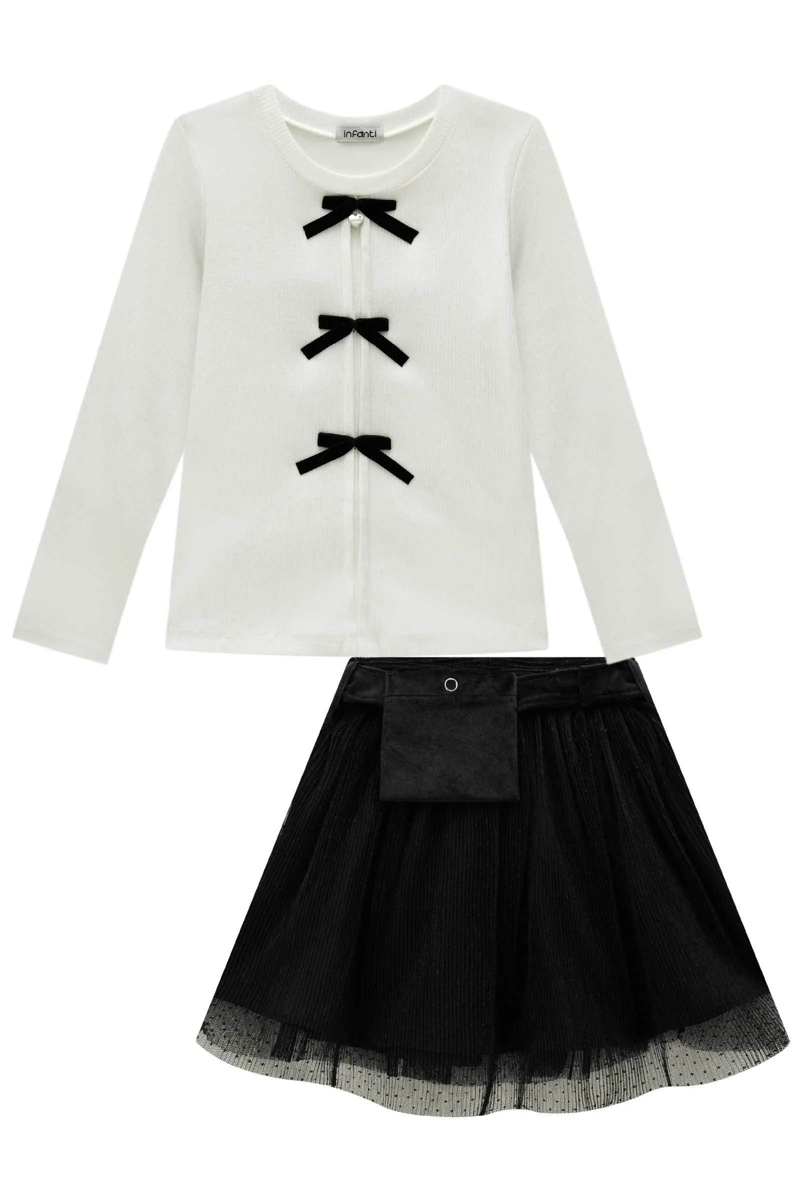 Conjunto de Blusa em Canelado Liz e Saia em Tule Plissado Poá. Com Shorts Embutido 91923 Infanti Infantil Menina