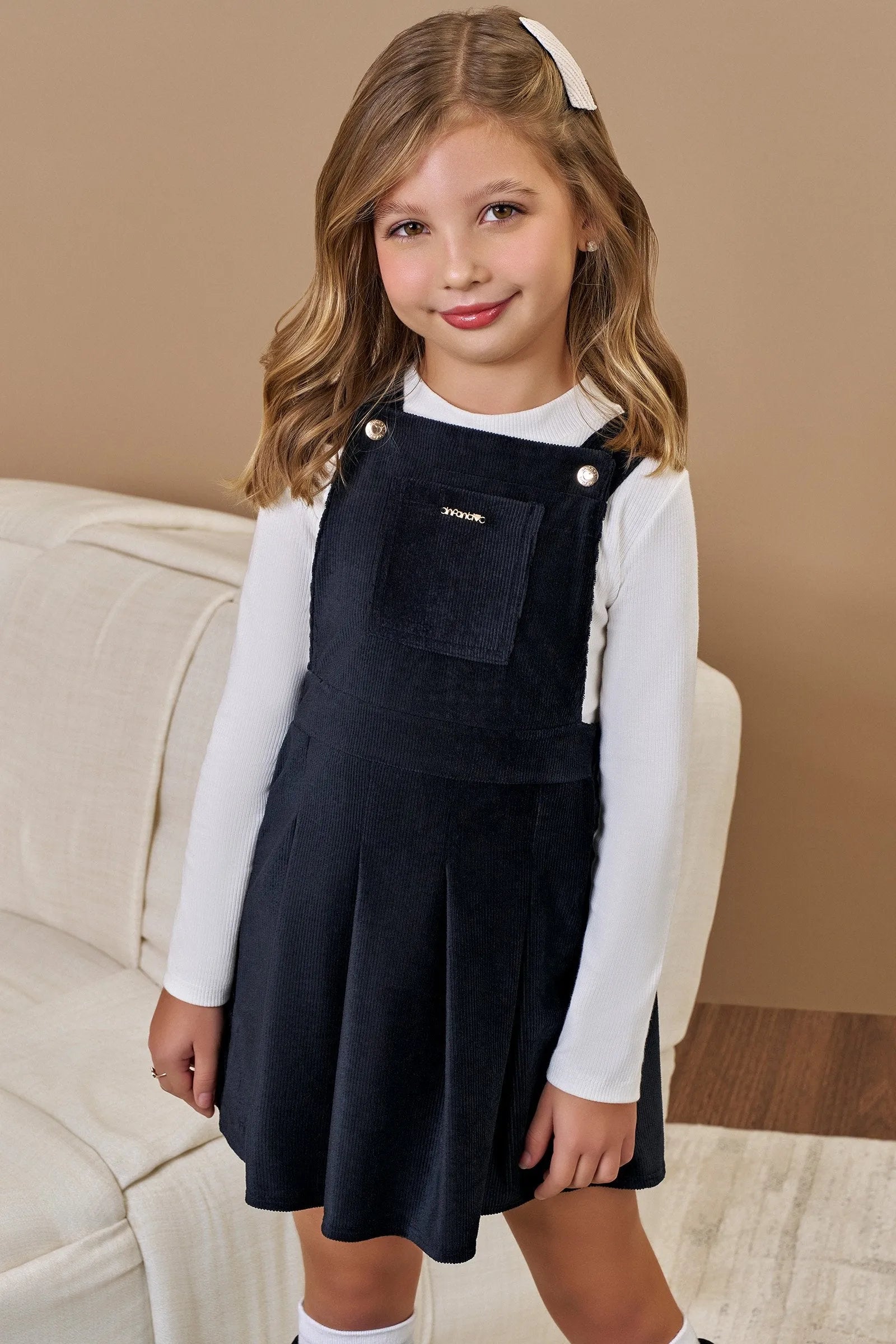 Conjunto de Blusa em Canelado Liz e Salopete em Malha Cotelê 90798 Infanti Infantil Menina