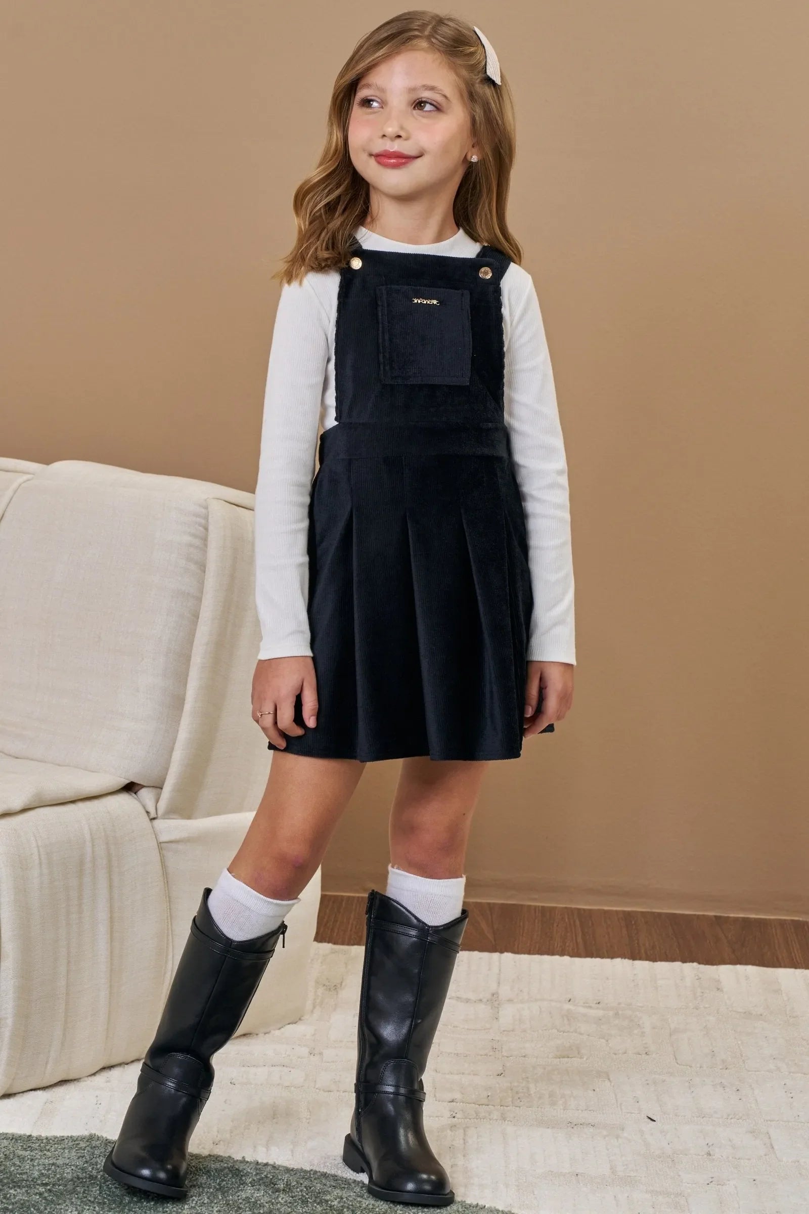 Conjunto de Blusa em Canelado Liz e Salopete em Malha Cotelê 90798 Infanti Infantil Menina