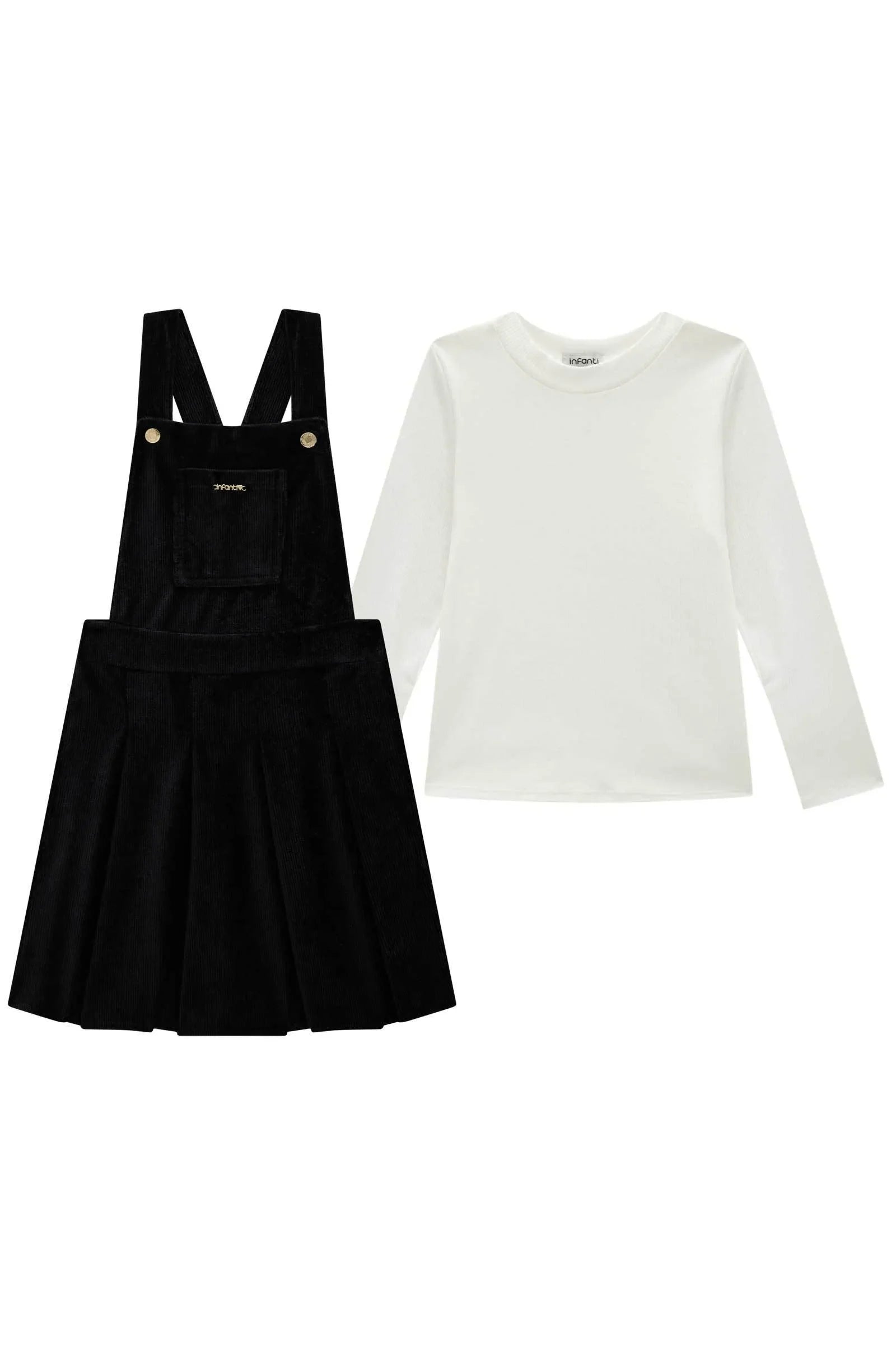 Conjunto de Blusa em Canelado Liz e Salopete em Malha Cotelê 90798 Infanti Infantil Menina