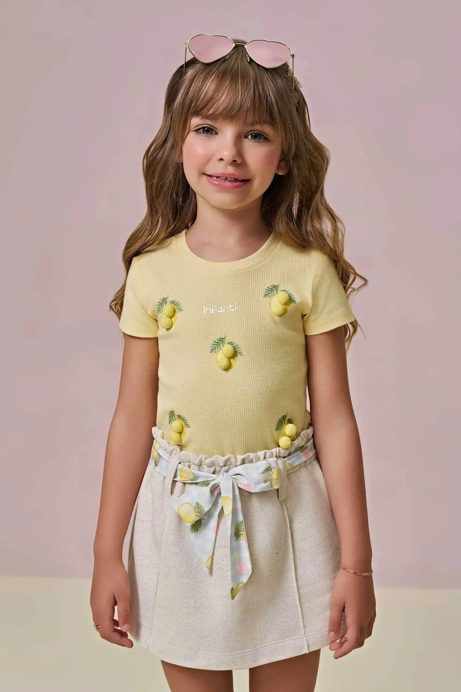 Conjunto de Blusa em Canelado Liz e Short Saia em Moletom Linho sem Pelúcia 95886 Infanti Infantil Menina
