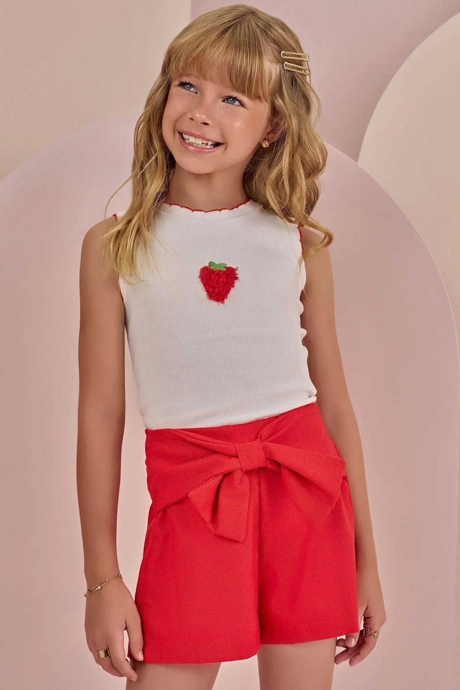 Conjunto de Blusa em Canelado Liz e Shorts em Linho com Elastano 87777 Infanti Infantil Menina