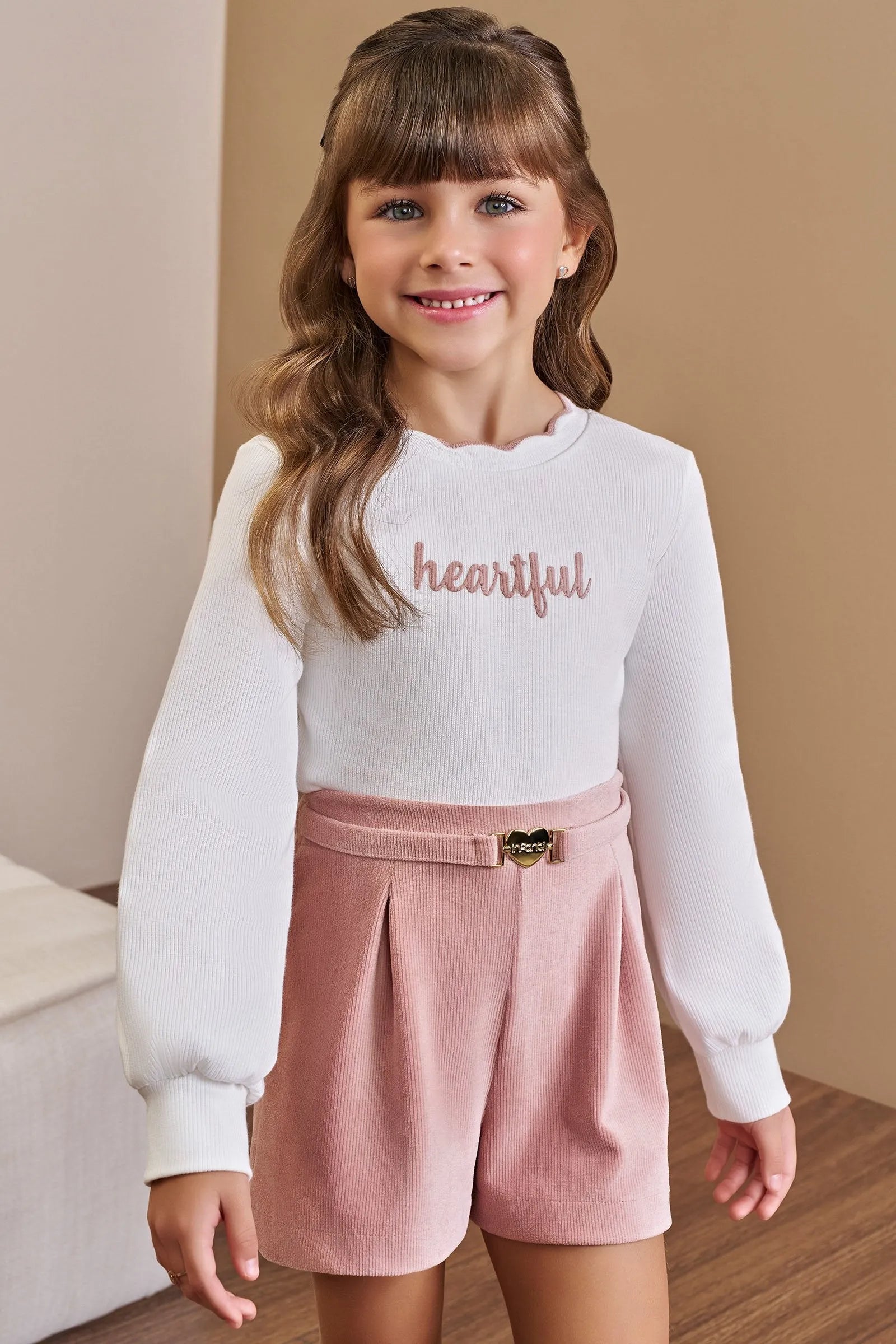 Conjunto de Blusa em Canelado Liz e Shorts em Malha Cotelê 91920 Infanti Infantil Menina