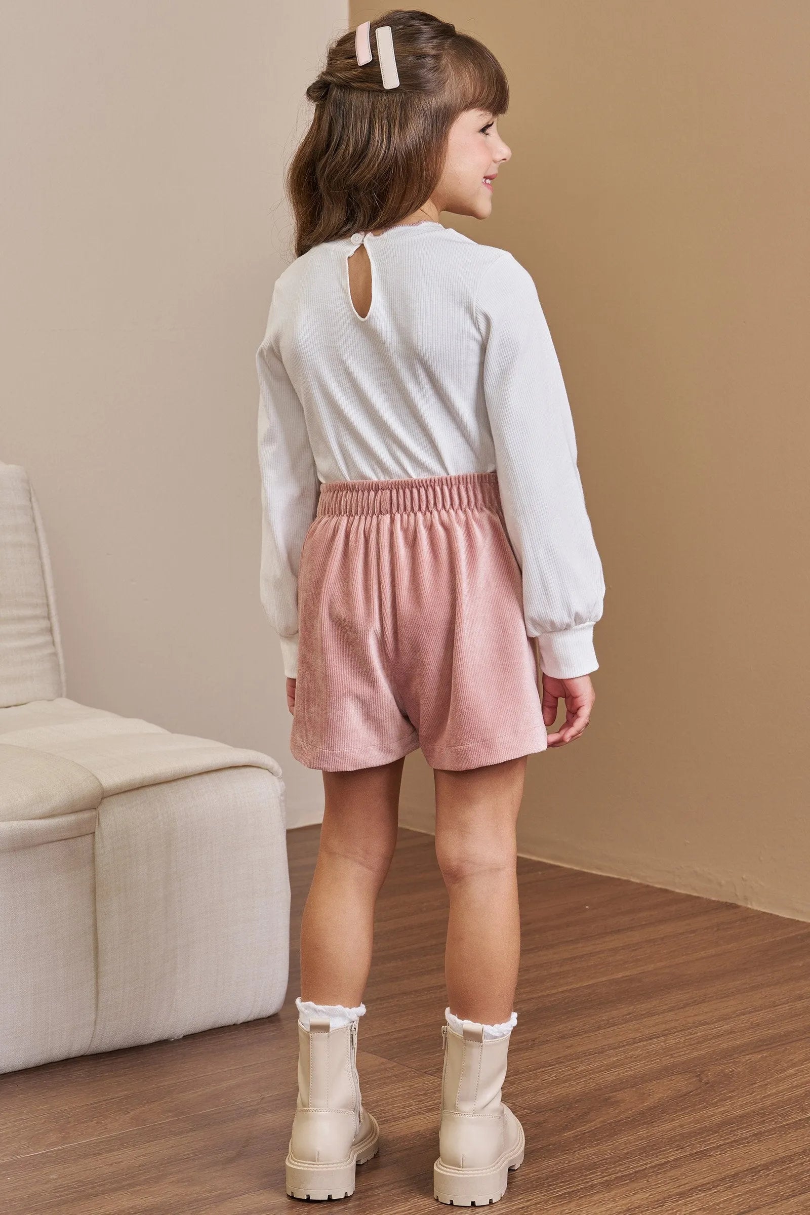 Conjunto de Blusa em Canelado Liz e Shorts em Malha Cotelê 91920 Infanti Infantil Menina