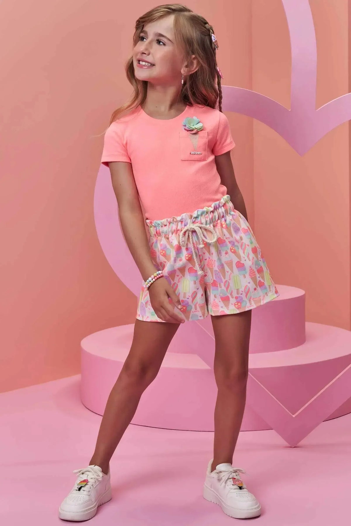 Conjunto de Blusa em Canelado Liz e Shorts em Molecotton 98376 Infanti Infantil Menina