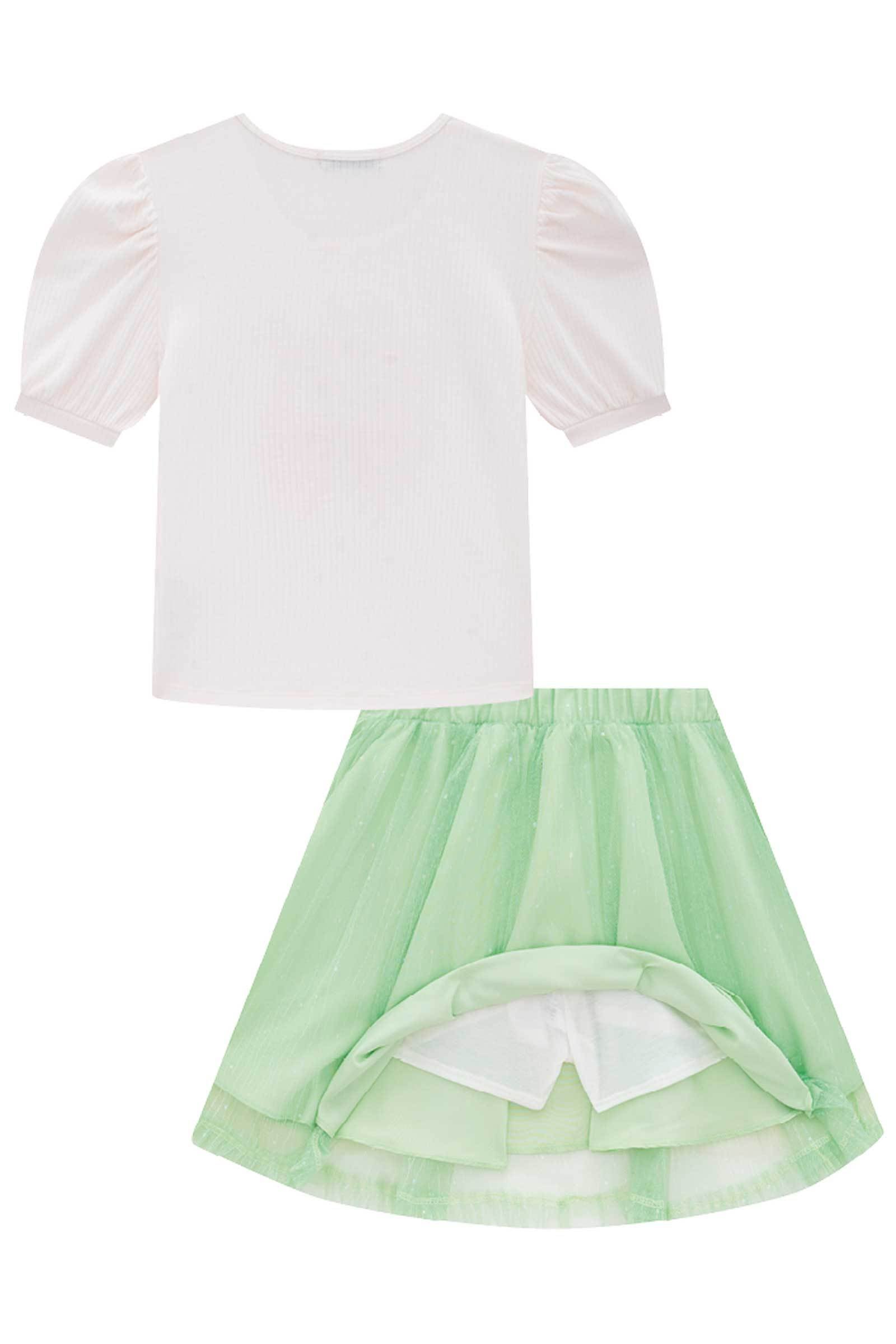 Conjunto de Blusa em Canelado Maui e Saia em Tule Wave. Com Shorts Embutido 77915 Infanti