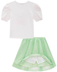 Conjunto de Blusa em Canelado Maui e Saia em Tule Wave. Com Shorts Embutido 77915 Infanti