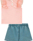 Conjunto de Blusa em Canelado Maui e Tule Wave com Shorts em Jeans Bellini com Elastano 78226 Infanti