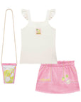 Conjunto de Blusa em Canelado Maui Short Saia em Molecotton e Bolsa em Super Cetim 76839 Infanti