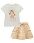 Conjunto de Blusa em Cotton com Saia em Malha Texturizada. Com Shorts Embutido 99149 Infanti Infantil Menina
