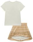 Conjunto de Blusa em Cotton com Saia em Malha Texturizada. Com Shorts Embutido 99149 Infanti Infantil Menina