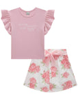 Conjunto de Blusa em Cotton com Saia em Sarja Daryl com Elastano. Com Shorts Embutido. 74807 Infanti